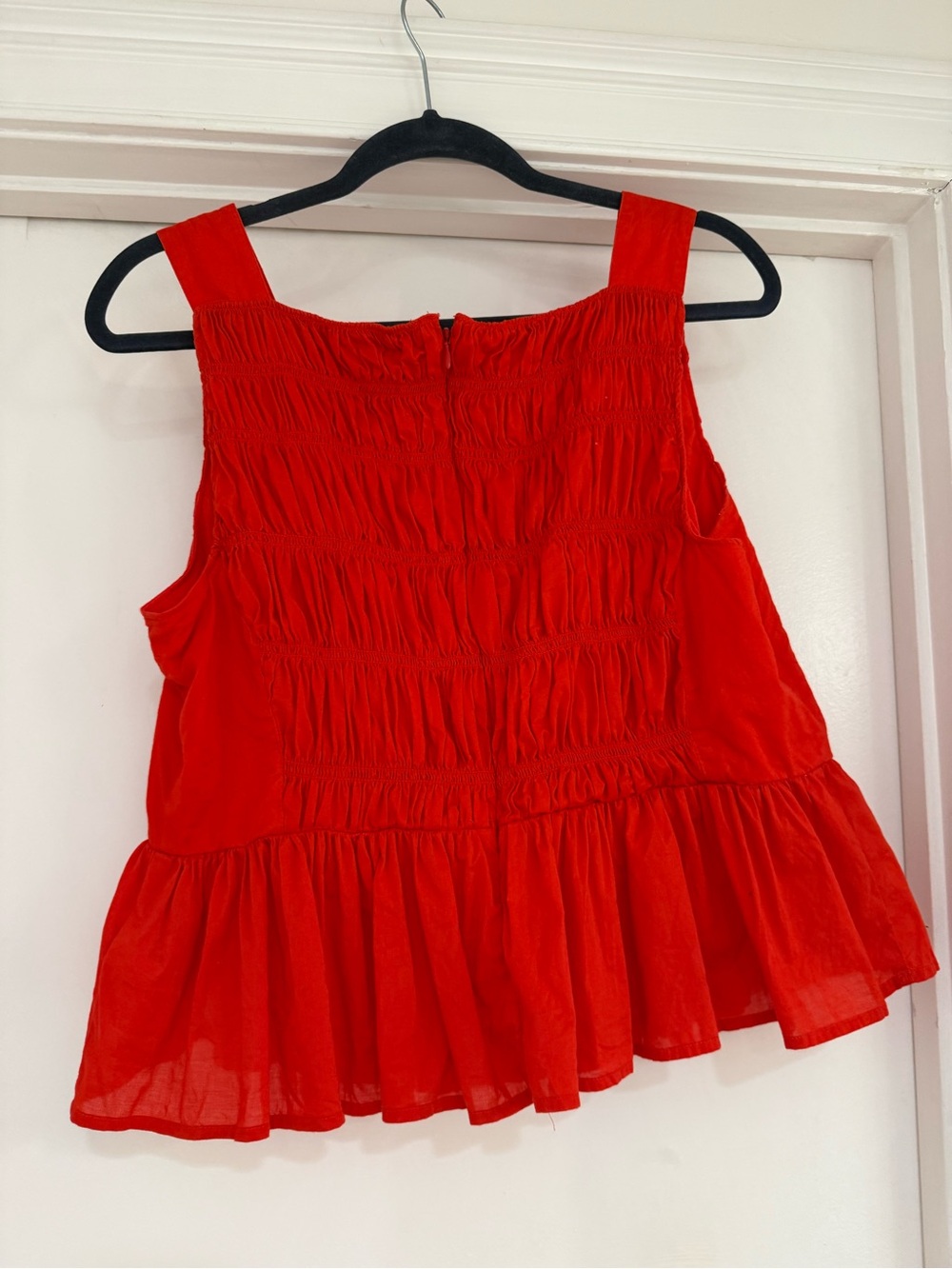 J. Crew Red Smocked Peplum Tank Top - Picture 2 of 3